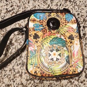 Aldo Black and Blue Crossbody Bag with Intricate Patterns